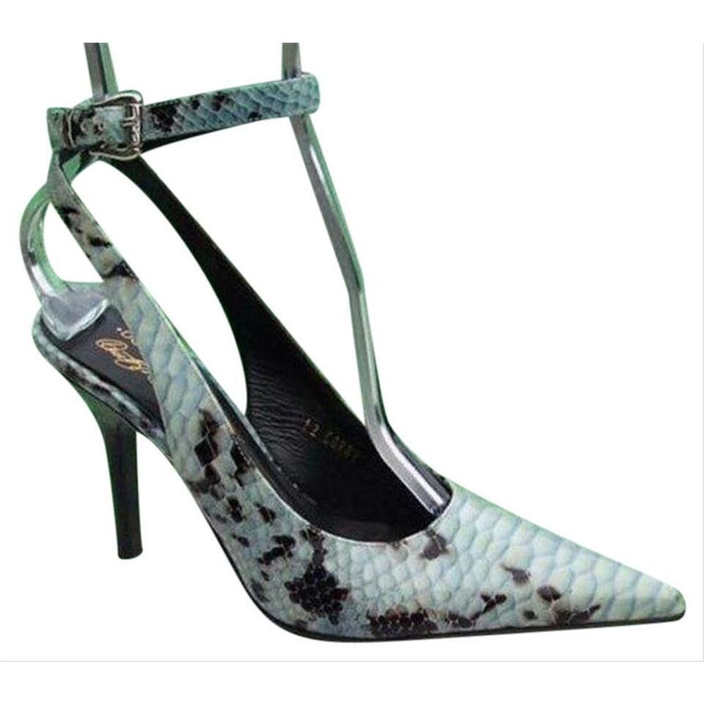 Donald Pliner Aqua Brown Python Patent Leather Shoe Pump NIB Ankle Wrap $400